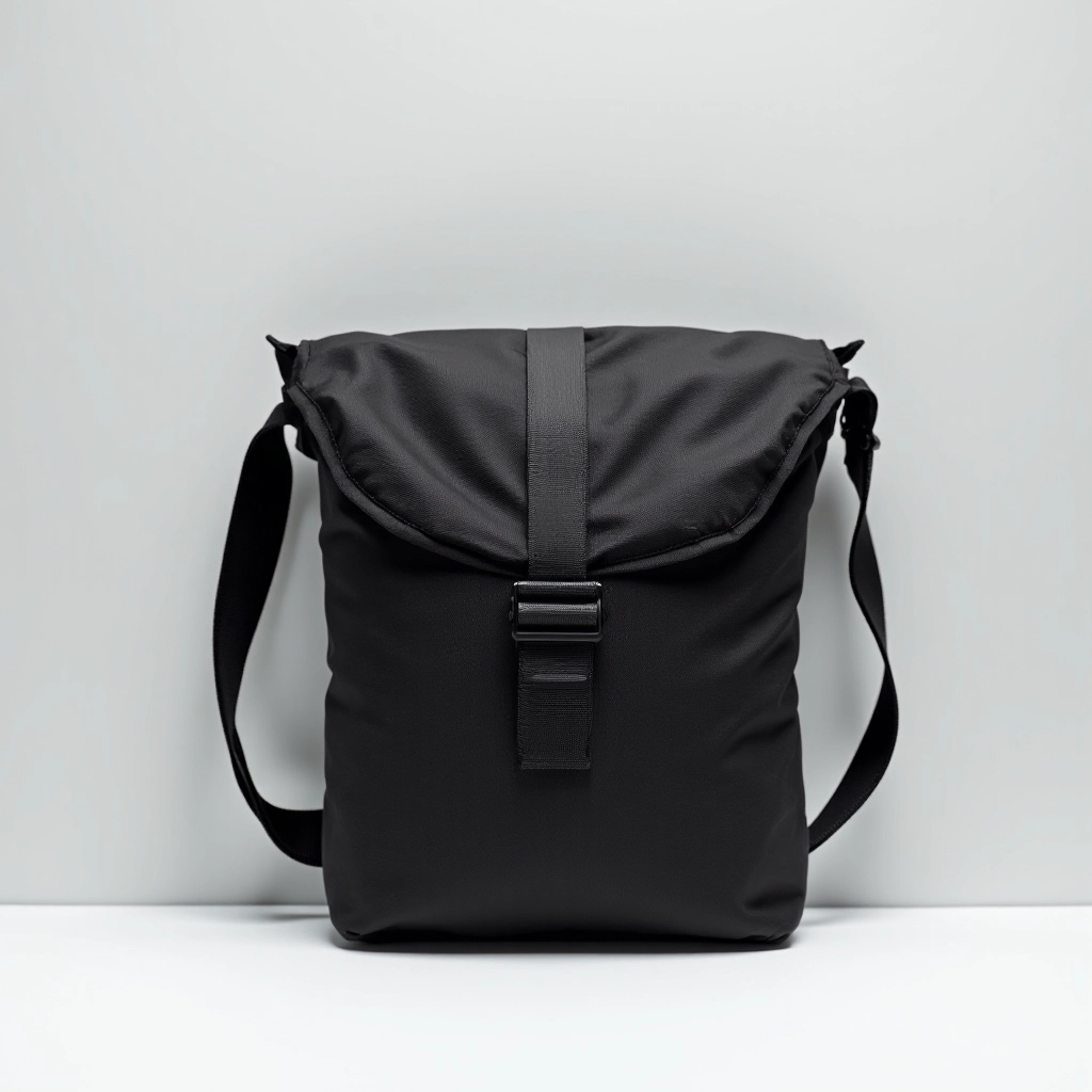 Black recycled polyester mini sling pack, compact and lightweight for minimal carry
